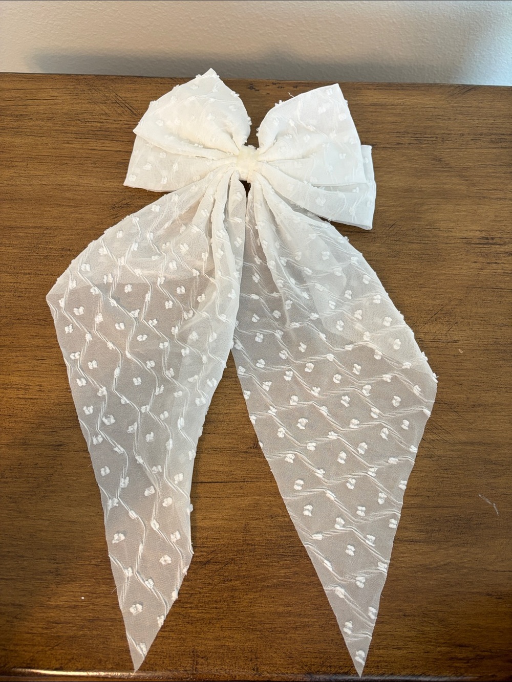 Sheer White Embroidered Bow Hair Accessory